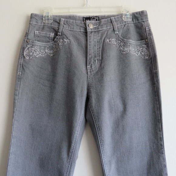New Women’s COS Jeans Med Rise Gray Embroidered Flap Pockets Jeans size 10 - Picture 2 of 12